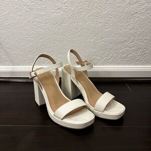 Women's White Block Heel Ankle-Strap Sandals